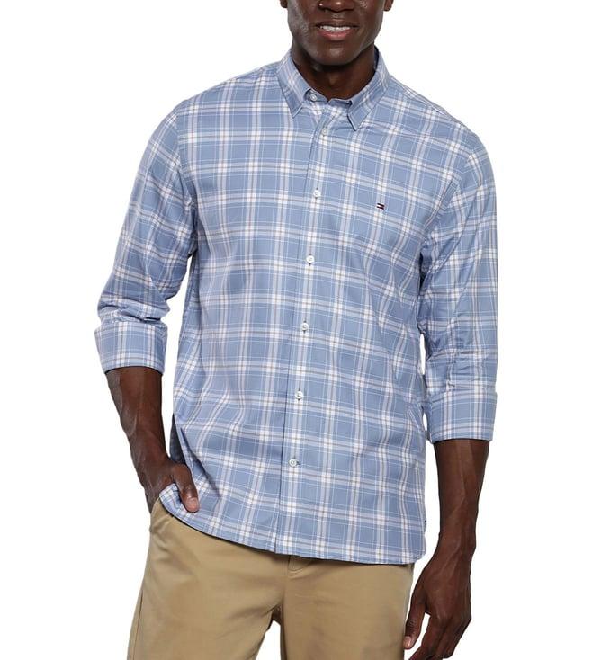 tommy hilfiger men blue solid regular fit shirt