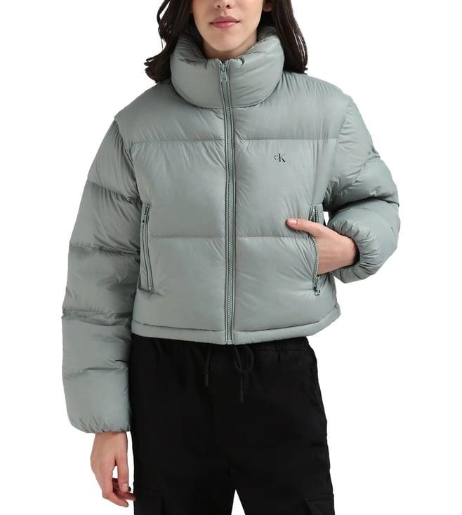 calvin klein nylon solid grey puffer jacket