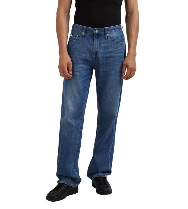 calvin klein cotton linen solid blue jeans