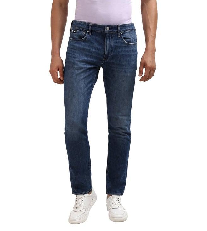 calvin klein cotton solid blue mid-rise jeans