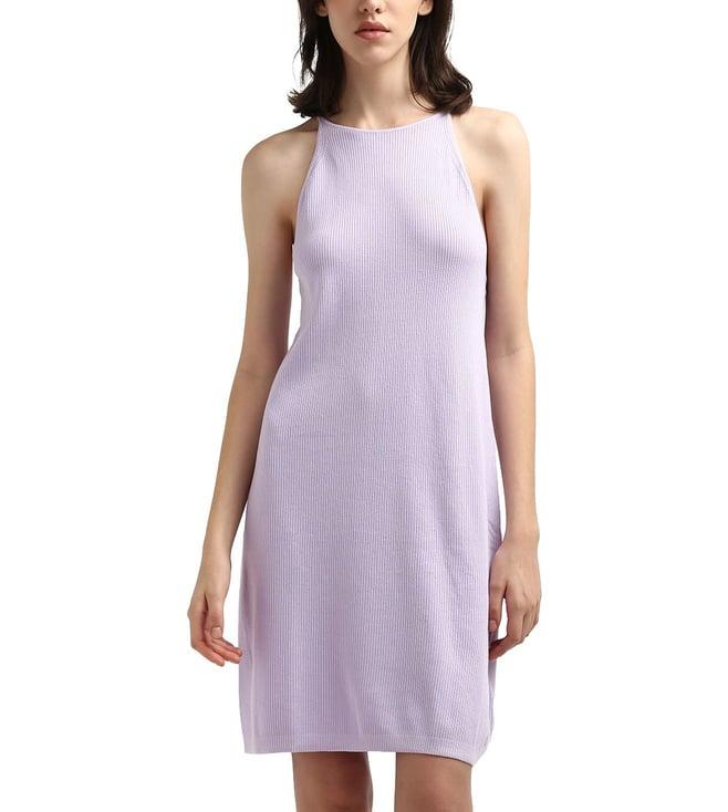 calvin klein purple textured halter neck sleeveless a-line mini dress