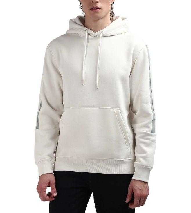 calvin klein beige solid hood full sleeves hoodie