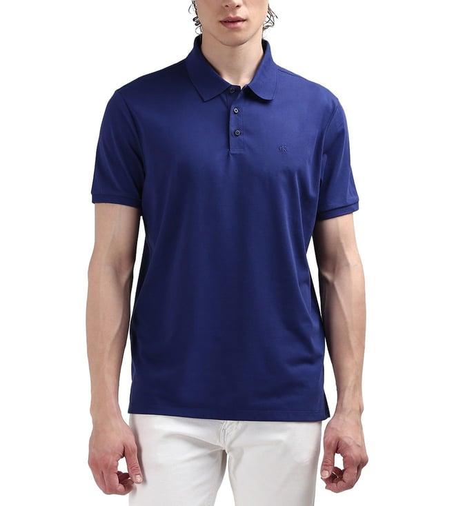 calvin klein blue solid polo collar short sleeves polo t-shirt