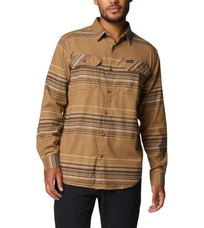 columbia men brown flare gun stretch flannel shirt