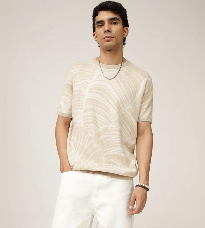 andamen men jacquard flat knit crew neck t-shirt