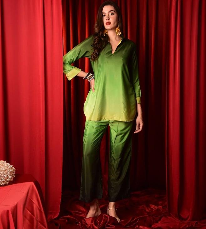 laalzari green ombre top with pant co-ord set