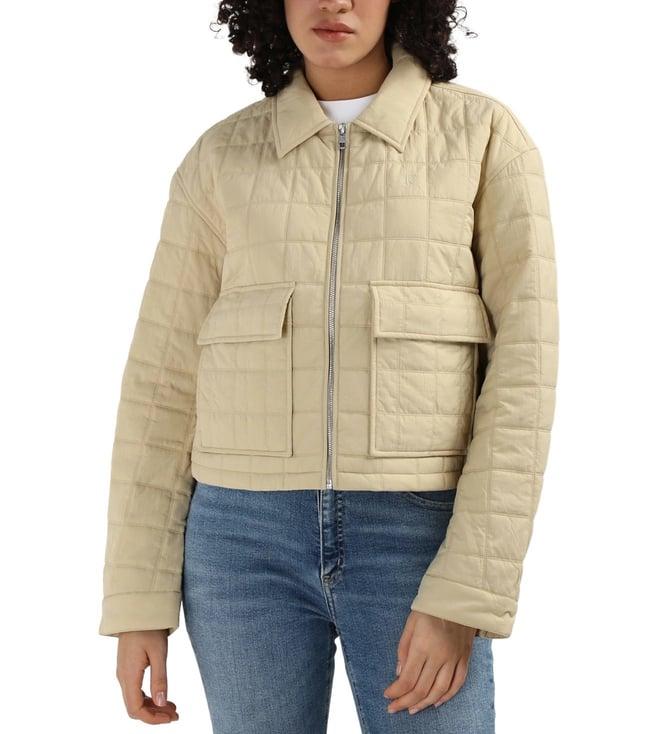 calvin klein pale khaki nylon quilted women's relaxed fit jacket