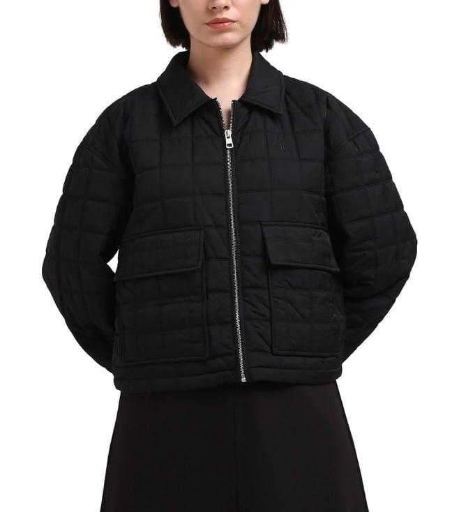 calvin klein black nylon quilted women's relaxed fit jacket