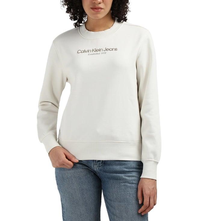 calvin klein ivory cotton women's regular fit sweatshirt