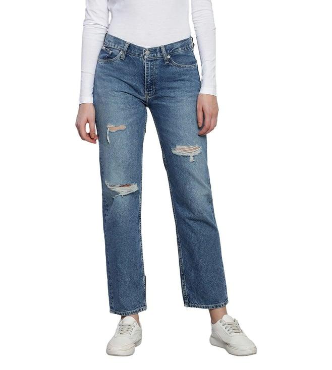 calvin klein mid blue dstr womens low rise straight jeans