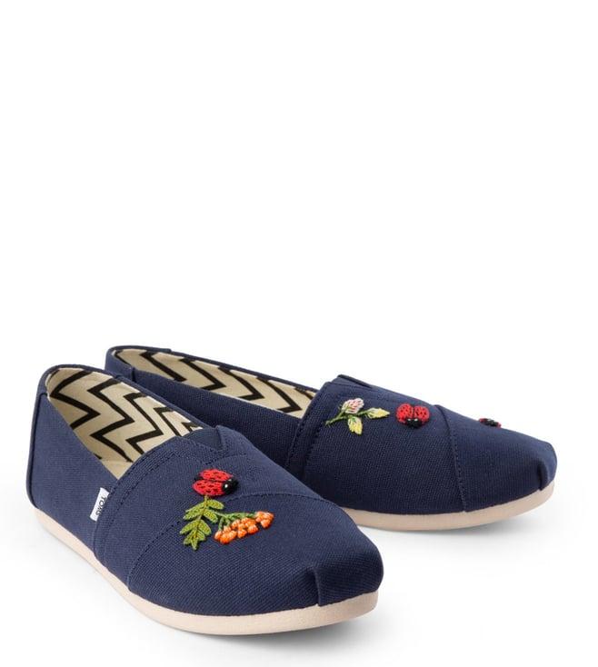 toms women's navy goblet zardozi ladybird slip ons