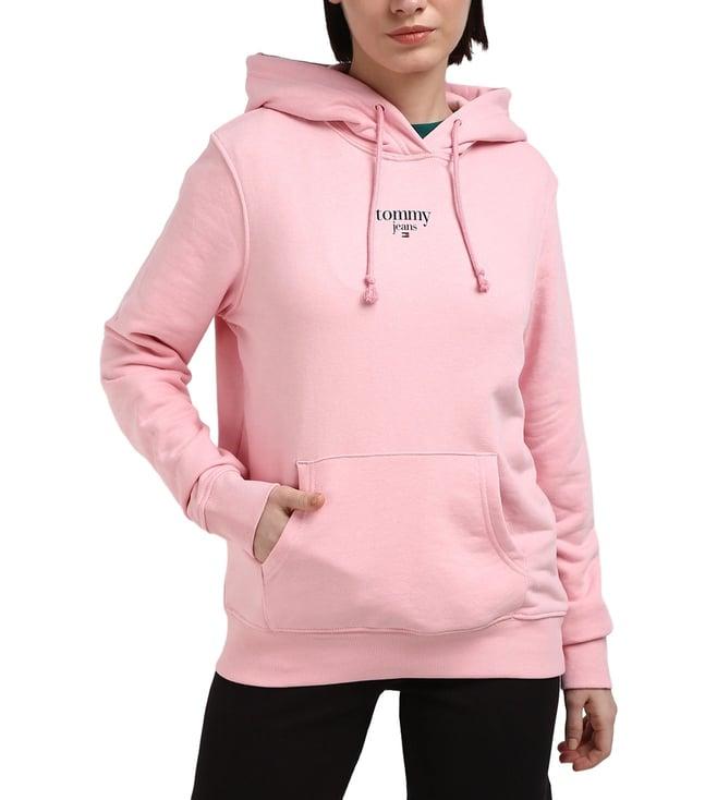 tommy hilfiger pink cotton solid women regular fit pullover sweatshirt