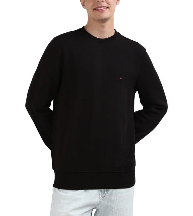 tommy hilfiger black pure cotton solid men regular fit sweatshirt