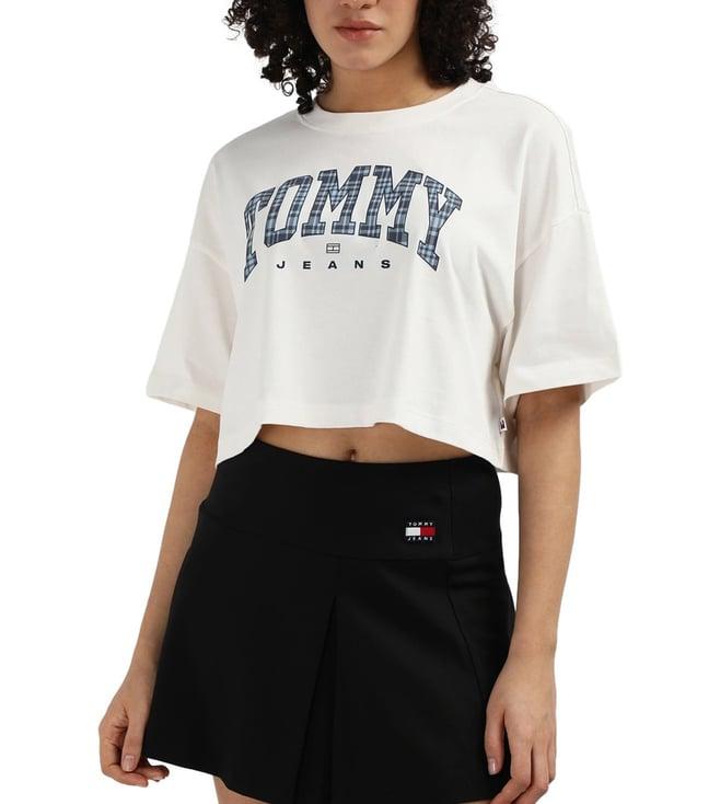 tommy hilfiger white organic cotton printed women t-shirt