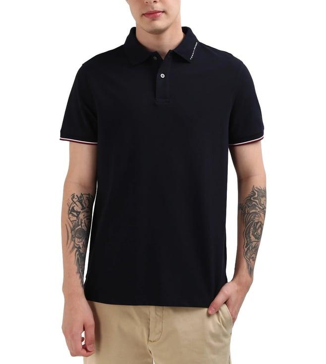 tommy hilfiger blue cotton solid men regular fit polo t-shirt