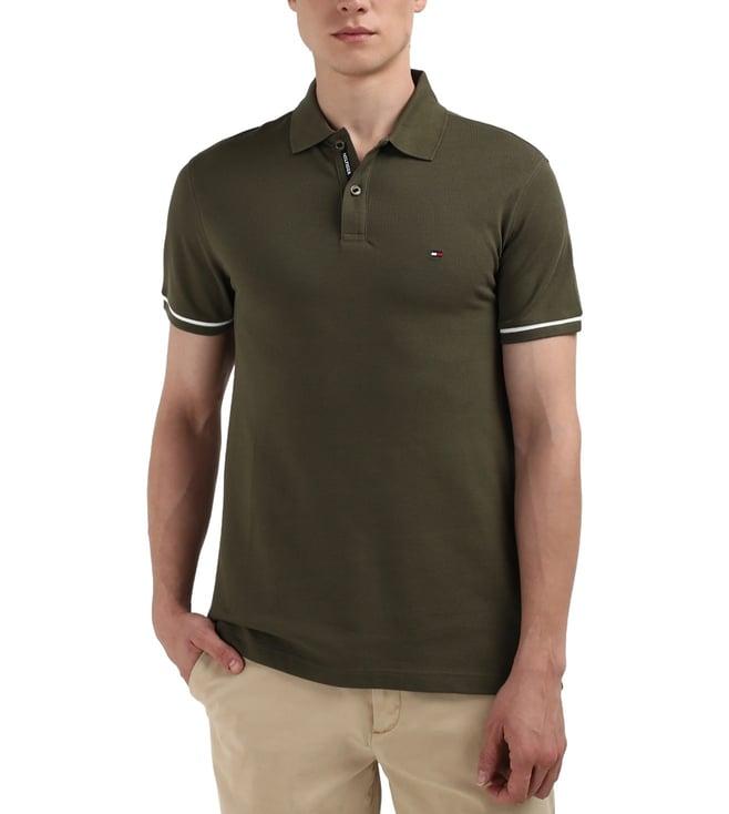 tommy hilfiger olive cotton solid men regular fit polo t-shirt