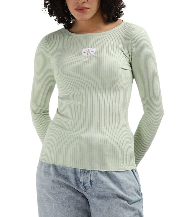 calvin klein celadon green lyocell ribbed women's slim fit sweater