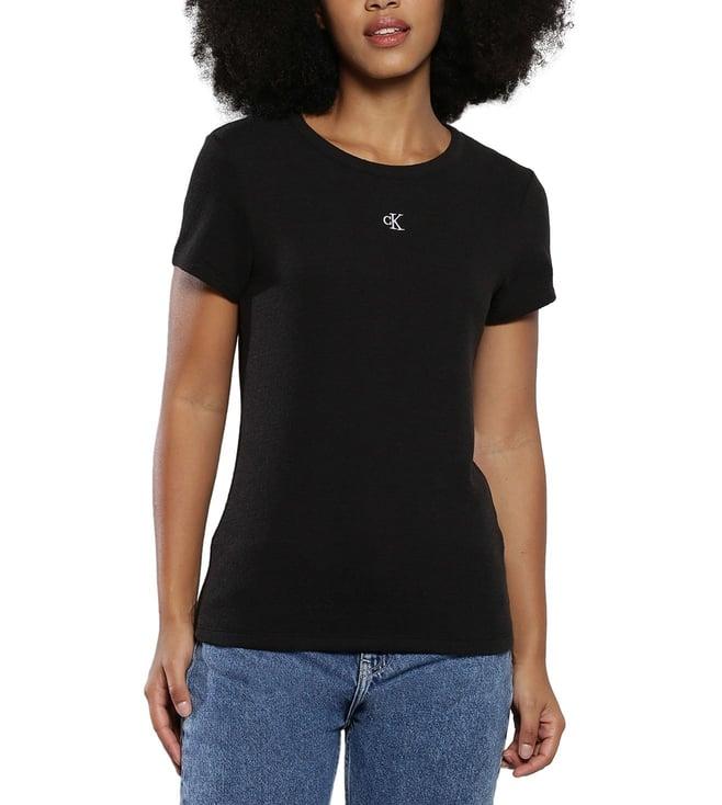 calvin klein black womens brand monogram slim t-shirt