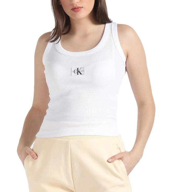 calvin klein bright white womens brand monogram slim t-shirt