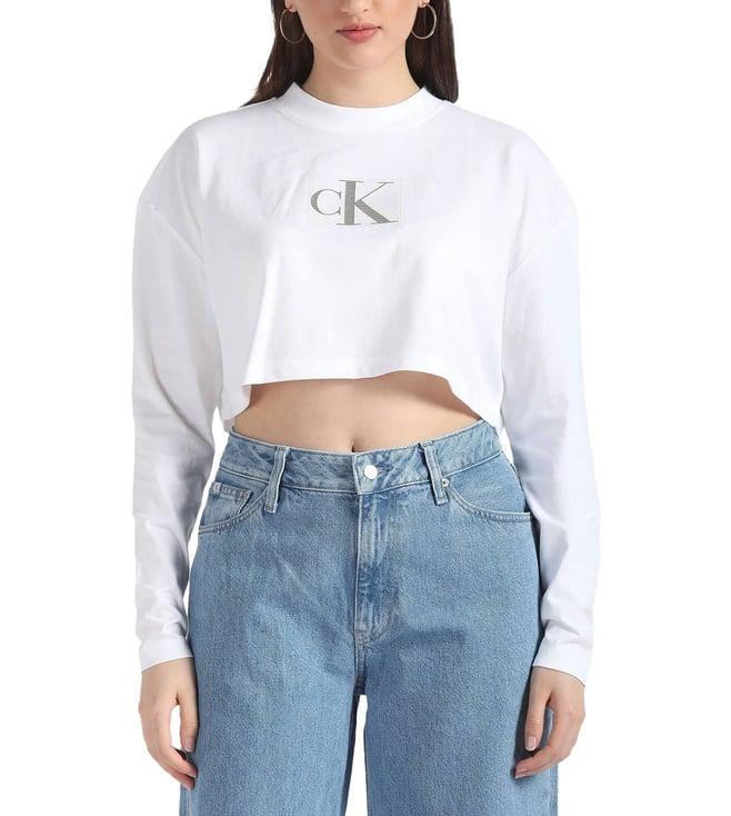 calvin klein bright white womens brand monogram relaxed top