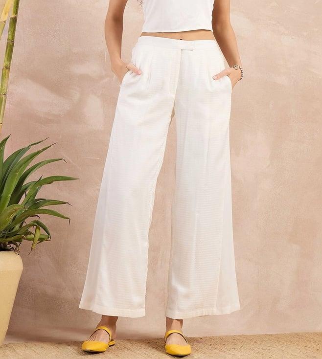 first resort by ramola bachchan off-white eco-chic vogue flared trouser