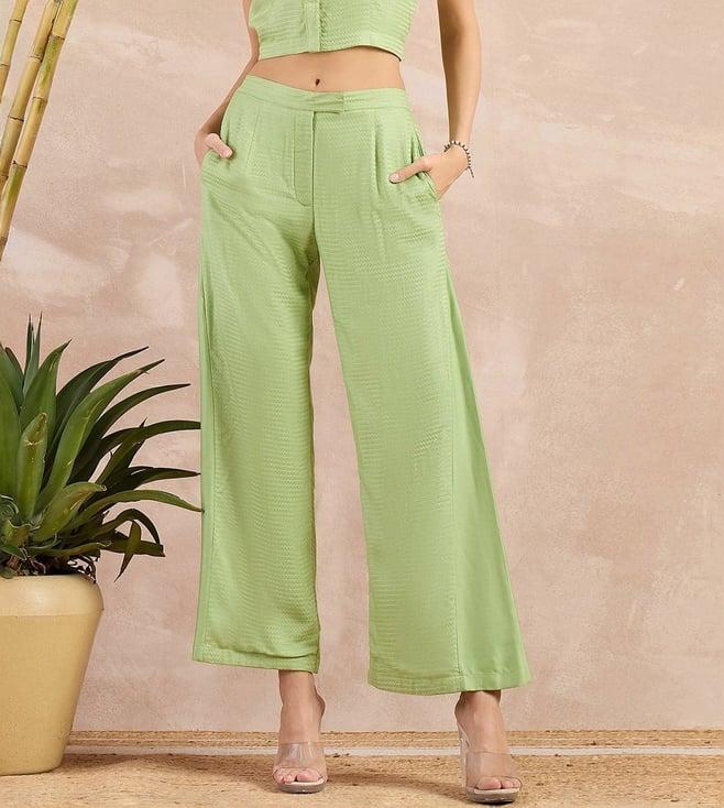 first resort by ramola bachchan pastel green eco-chic vogue flared trouser