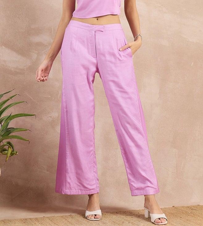 first resort by ramola bachchan purple button eco-chic vogue flared trouser