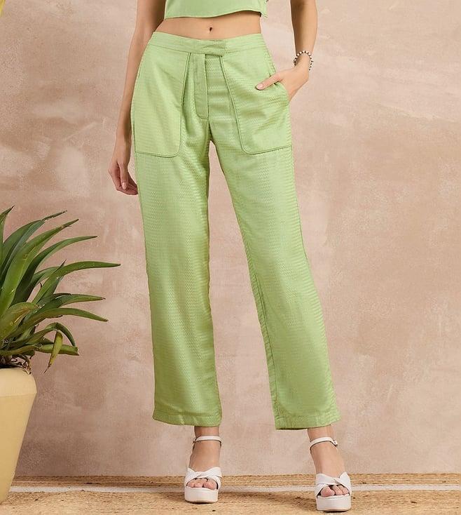 first resort by ramola bachchan pastel green eco-chic vogue herringbone straight trouser