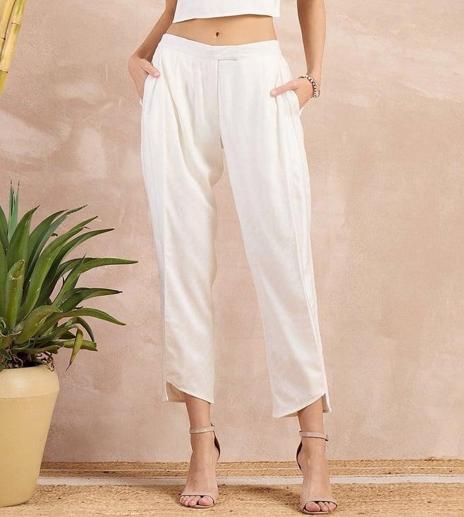 first resort by ramola bachchan off-white eco-chic vogue herringbone narrow trouser