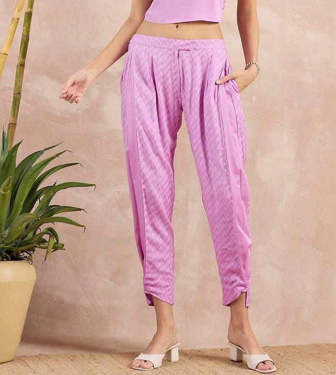 first resort by ramola bachchan purple button eco-chic vogue herringbone narrow trouser