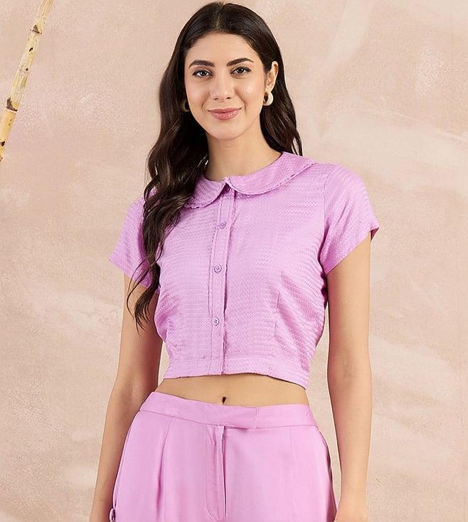 first resort by ramola bachchan purple eco-chic vogue herringbone crop shirt