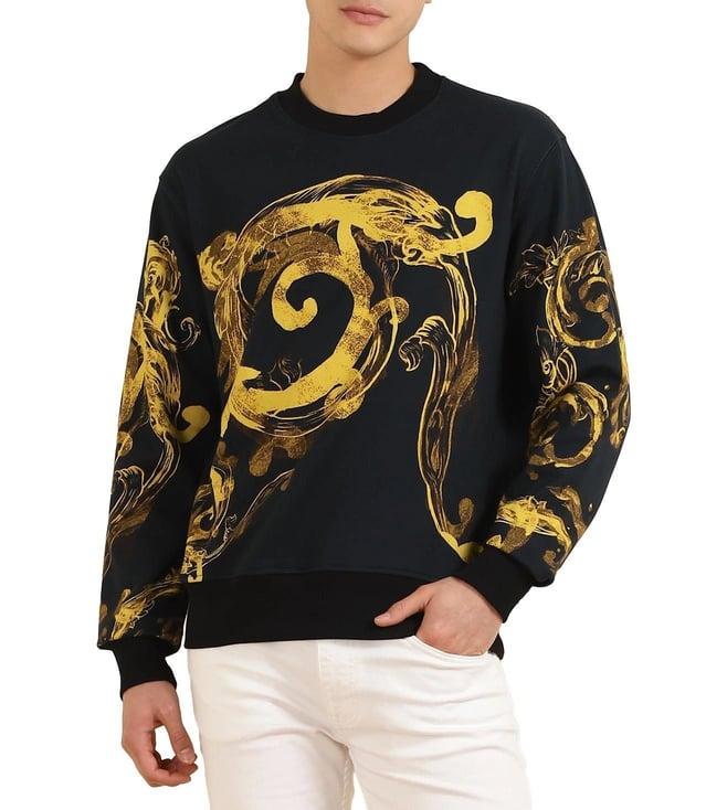 versace jeans couture men black watercolour baroque print sweatshirt