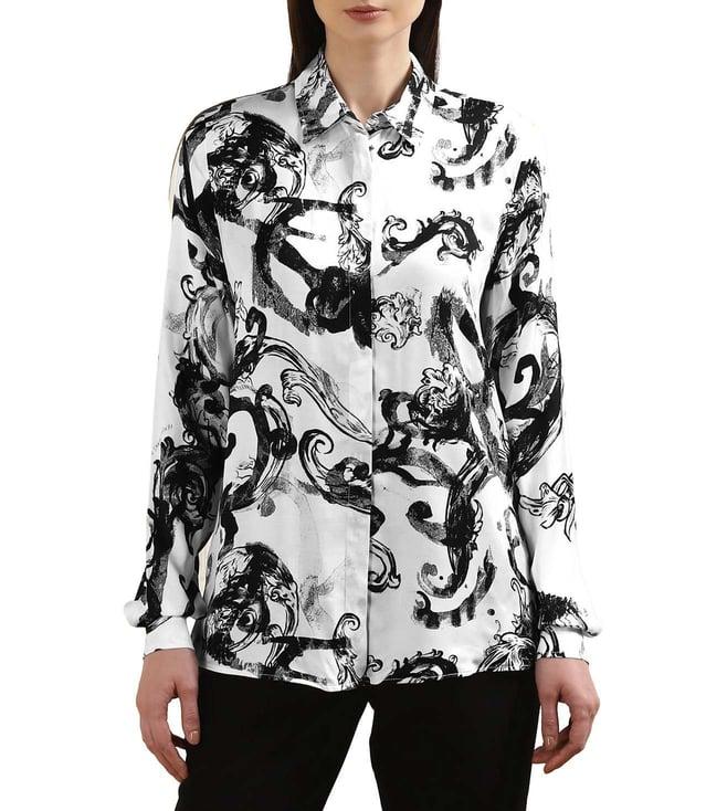 versace jeans couture women white all-over watercolour baroque print shirt