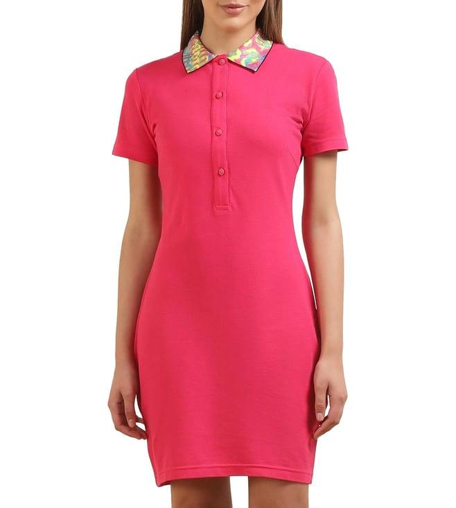 versace jeans couture women pink solid t-shirt dress with baroque collar