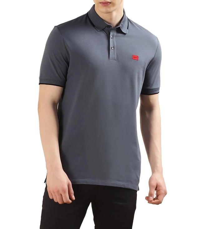 hugo men light blue tipped collar red-patch polo t-shirt