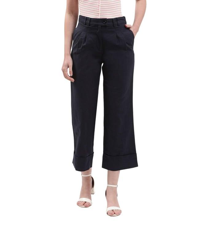 elle blue semi fitted double pleated trousers