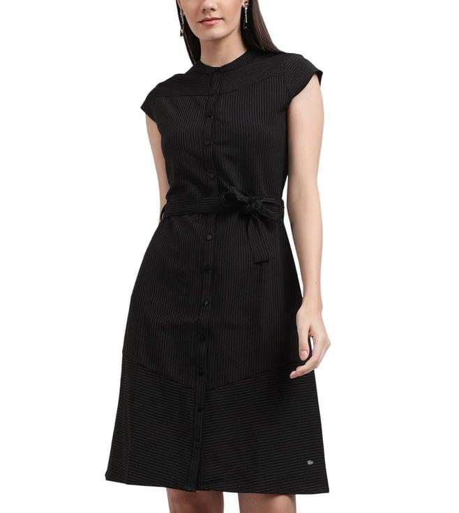 elle black striped semi fitted shirt dress