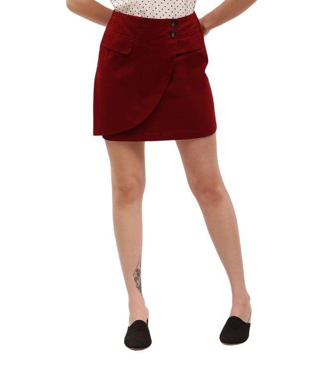 elle red slim fit wrap skirt