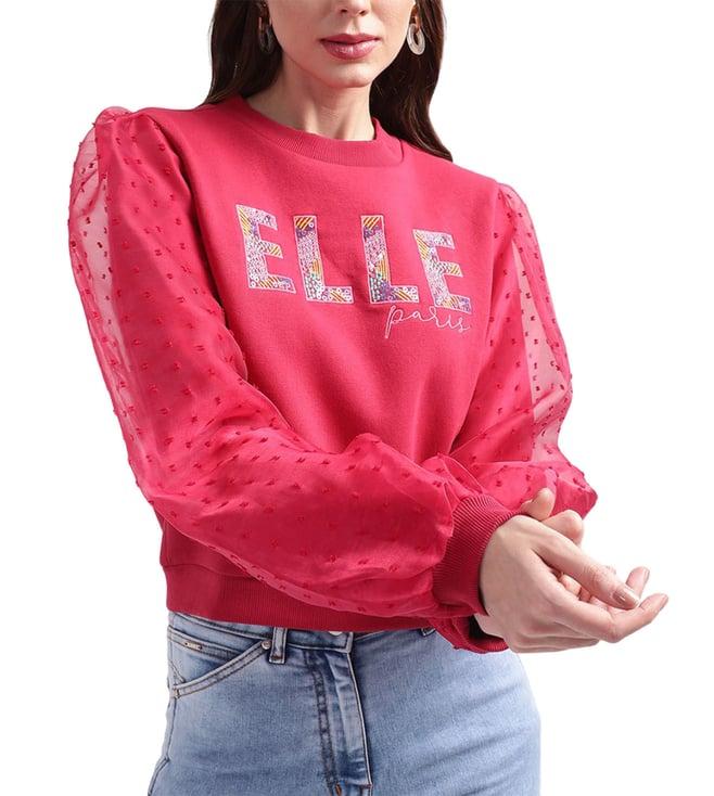 elle pink embellished logo regular fit pullover sweatshirt