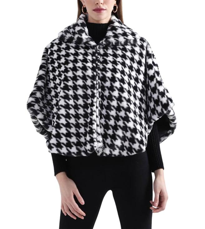 elle black houndstooth regular fit fur shrug