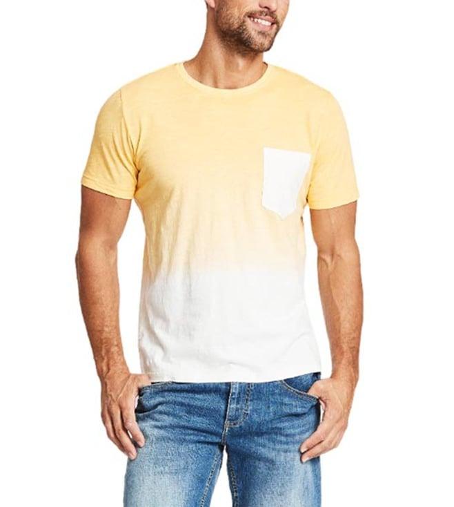 lindbergh yellow colour-block regular fit t-shirt