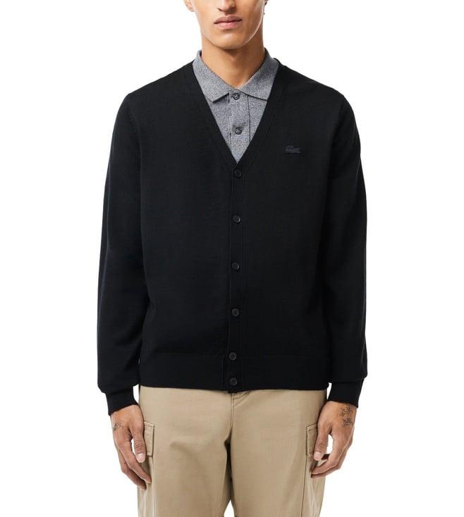 lacoste black merino wool cardigan