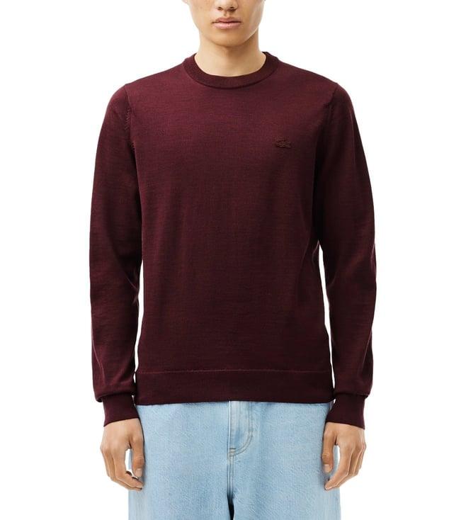 lacoste purple merino wool monochrome crew neck sweater