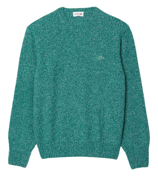 lacoste green mercerized carded wool crew neck sweater