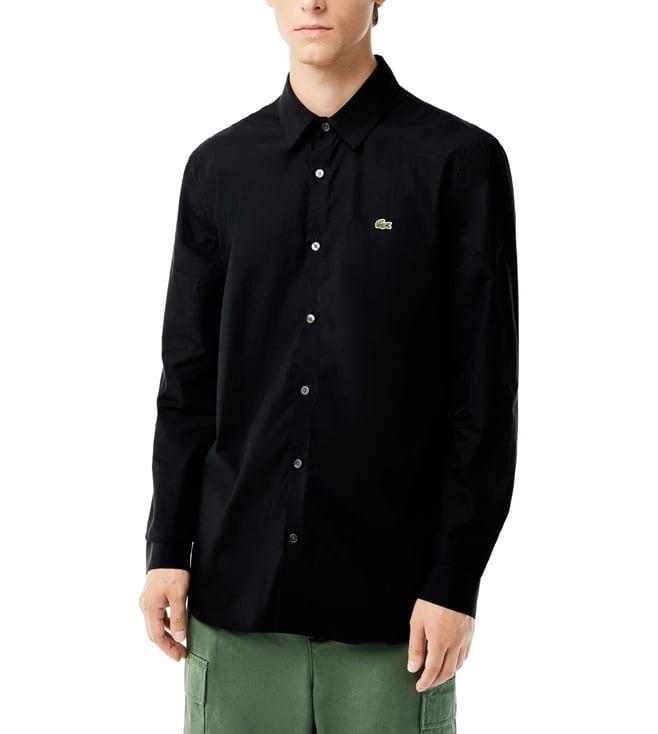 lacoste black slim fit stretch cotton poplin shirt