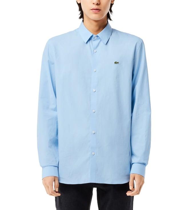 lacoste blue slim fit stretch cotton poplin shirt