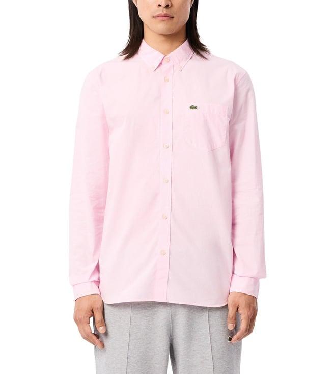 lacoste white regular fit gingham poplin shirt