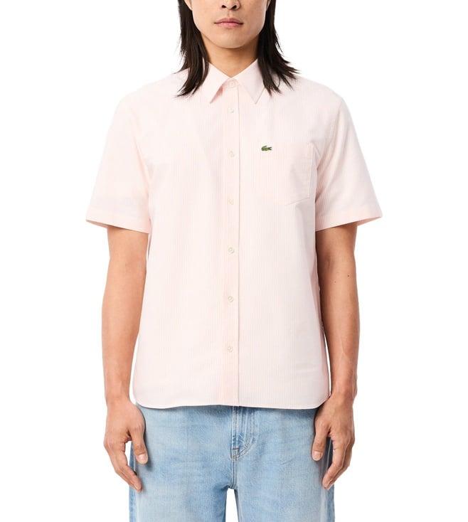 lacoste pink short sleeved oxford cotton shirt