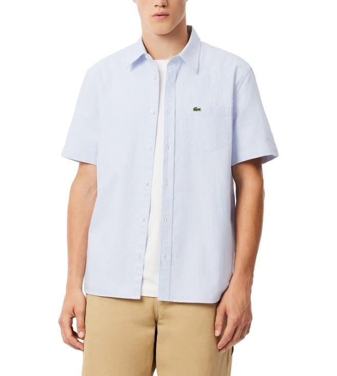 lacoste blue short sleeved oxford cotton shirt