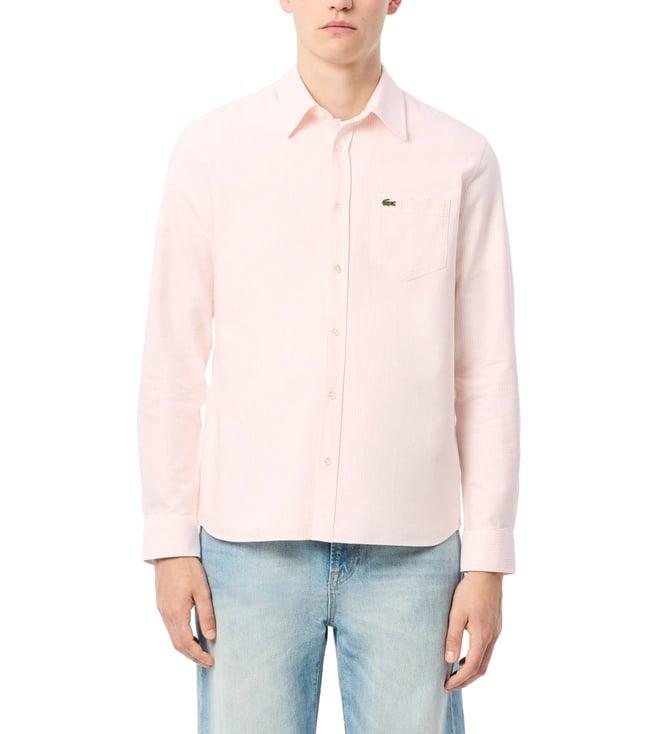 lacoste pink striped oxford cotton shirt with pocket